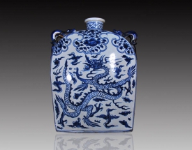 青花龍鳳紋四系扁壺 