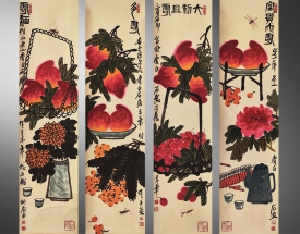 齊白石 花卉四條屏