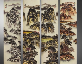 錢松岩 山水四條屏