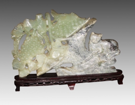 岫玉擺件（葡萄.花籃