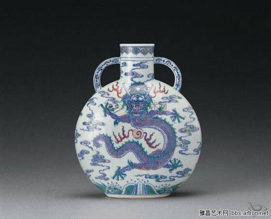 雍正鬥彩加粉彩雲龍紋雙耳瓶
