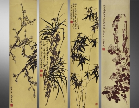 鄭闆橋 梅蘭竹菊四條
