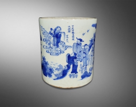 青花人(rén)物故事筆筒