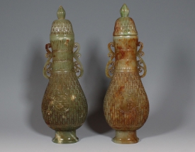 和(hé / huò)田青玉刻編竹福壽雙
